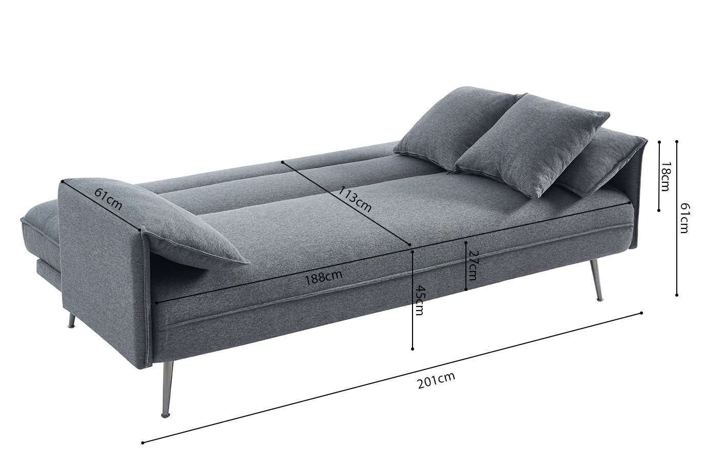 Canapé-Lit Uppsala Tissu Gris clic-clac