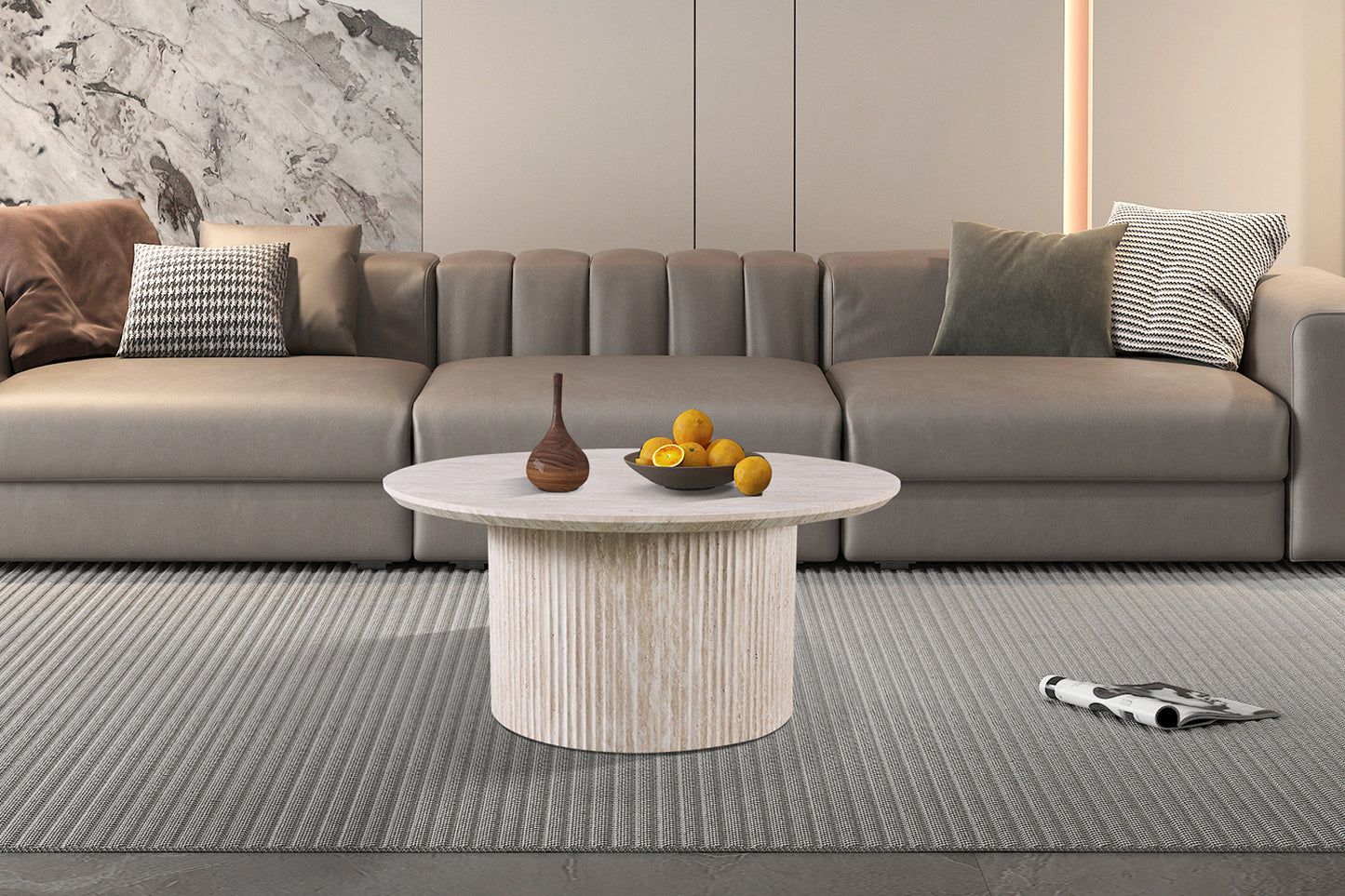 Table basse Lagos Ronde Décor Travertin Beige