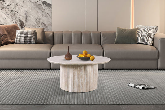 Table basse Lagos Ronde Décor Travertin Beige