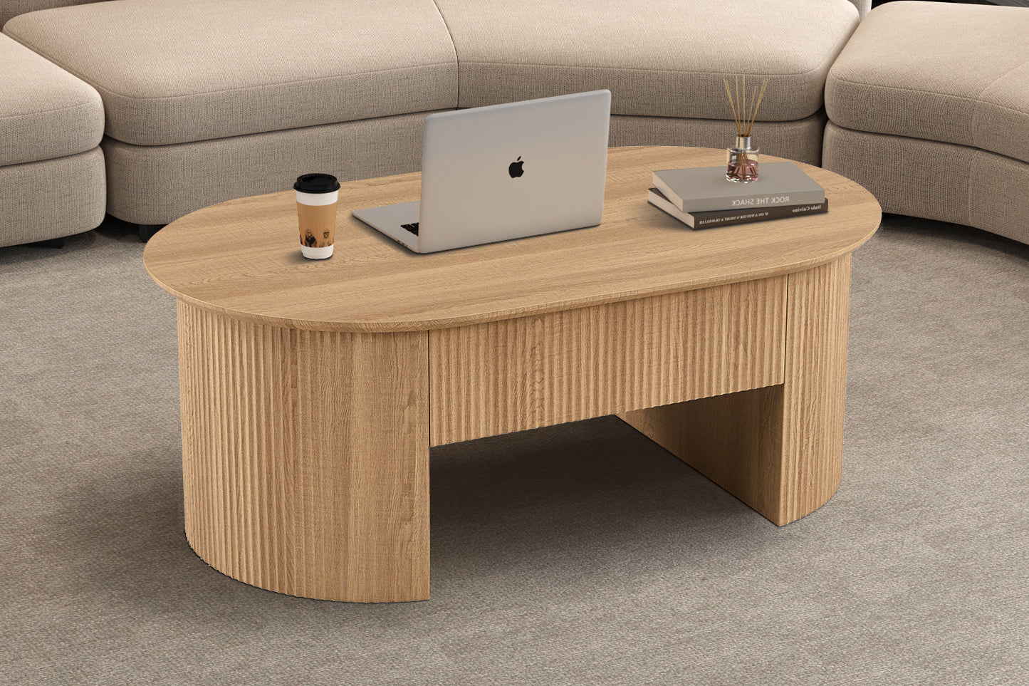 Table basse Lagos 120 cm Plateau relevable Décor Chêne Naturel