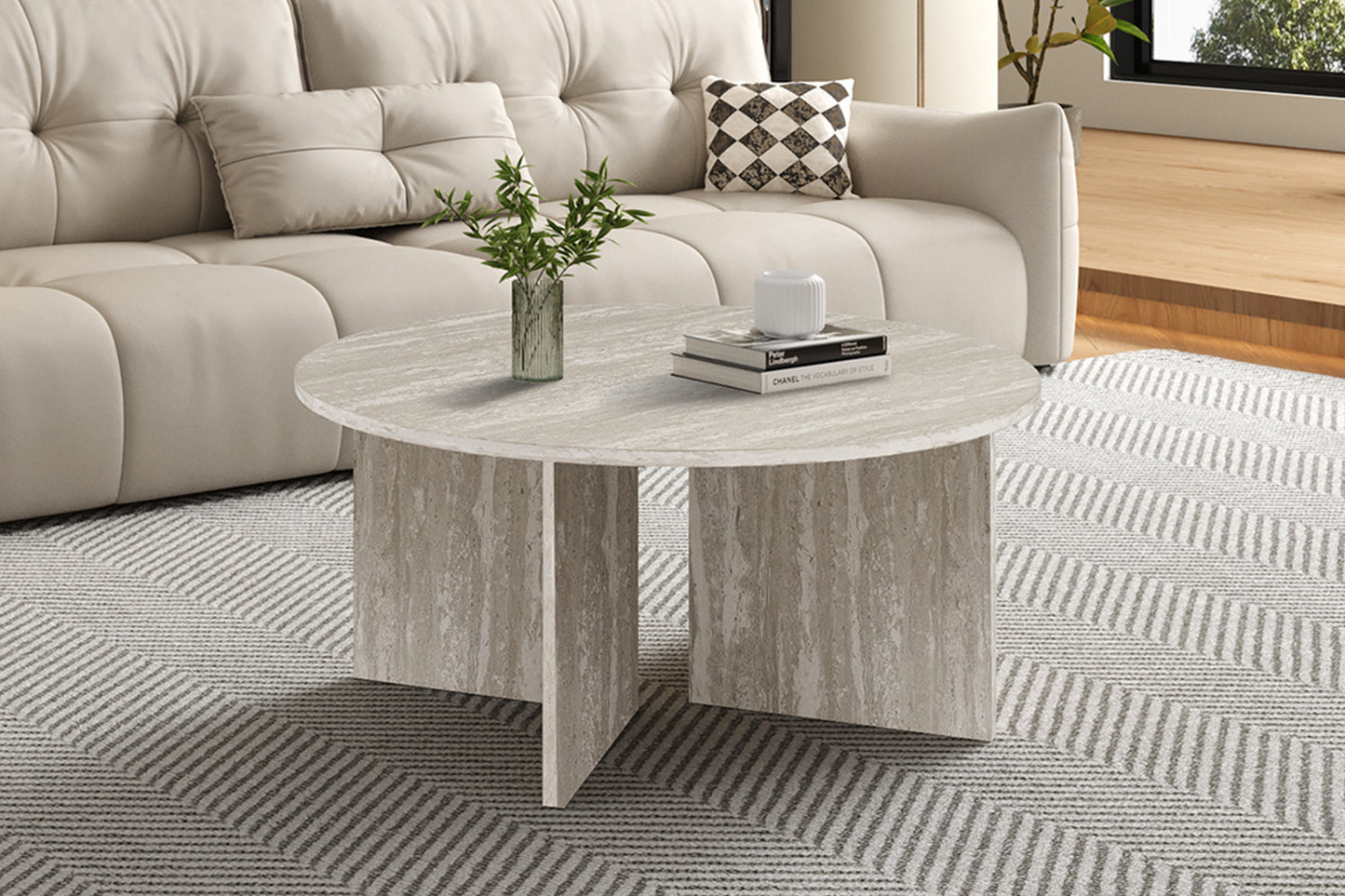 Table basse Drasir Ronde effet Travertin Gris