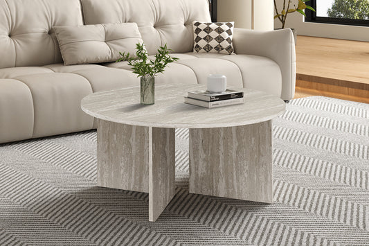 Table basse Drasir Ronde effet Travertin Gris