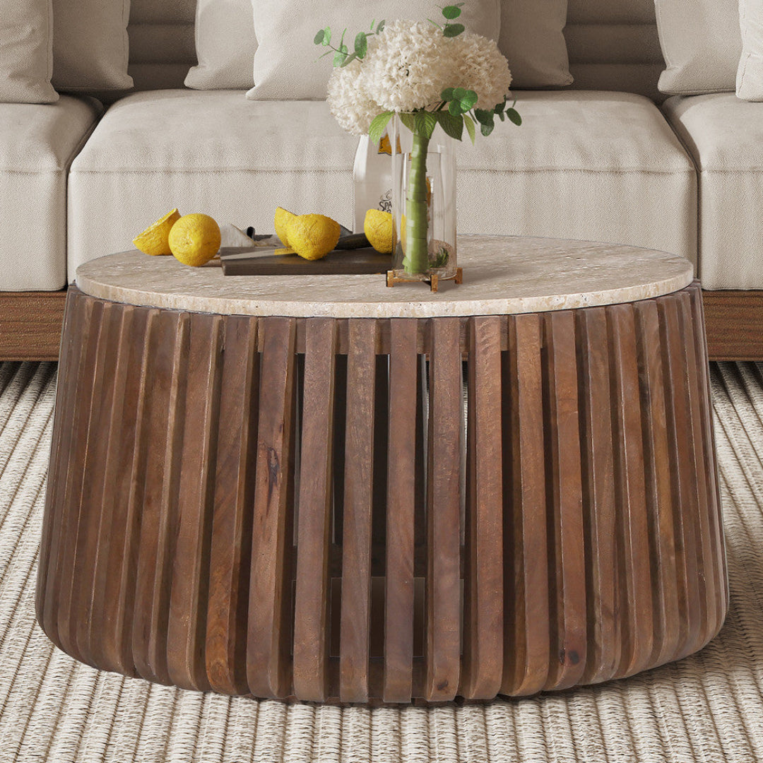 Table basse Luc travertin bois de manguier