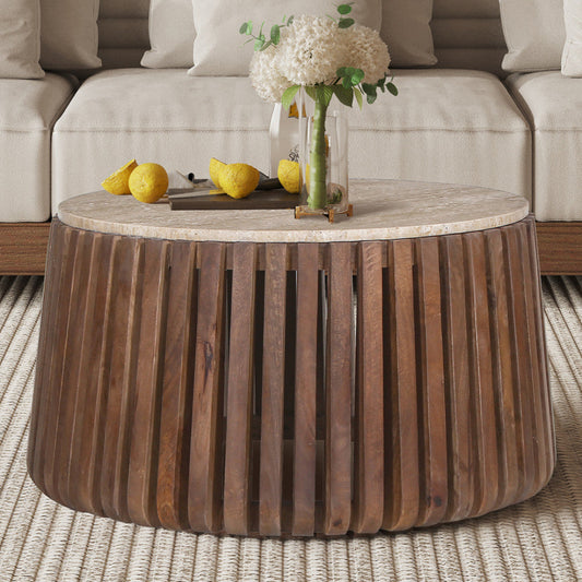 Table basse Luc travertin bois de manguier