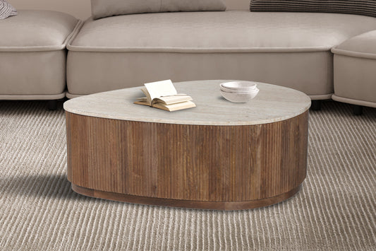 Table basse Nolan travertin, bois de manguier 100 cm