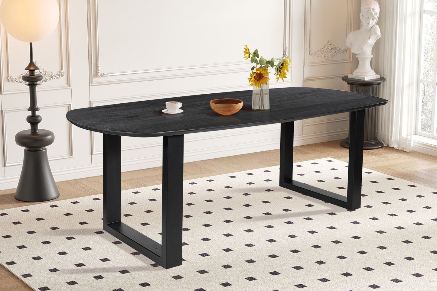 Table Tommy 220x100 cm Ovale Danoise Pied Bois de manguier Noir