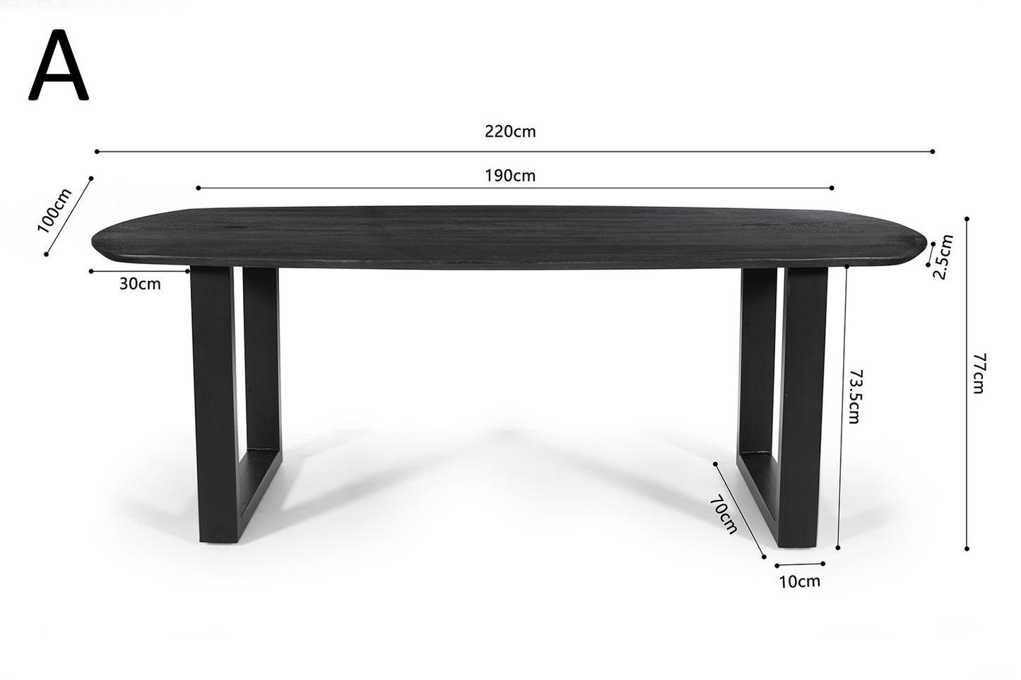 Table Tommy 220x100 cm Ovale Danoise Pied Bois de manguier Noir