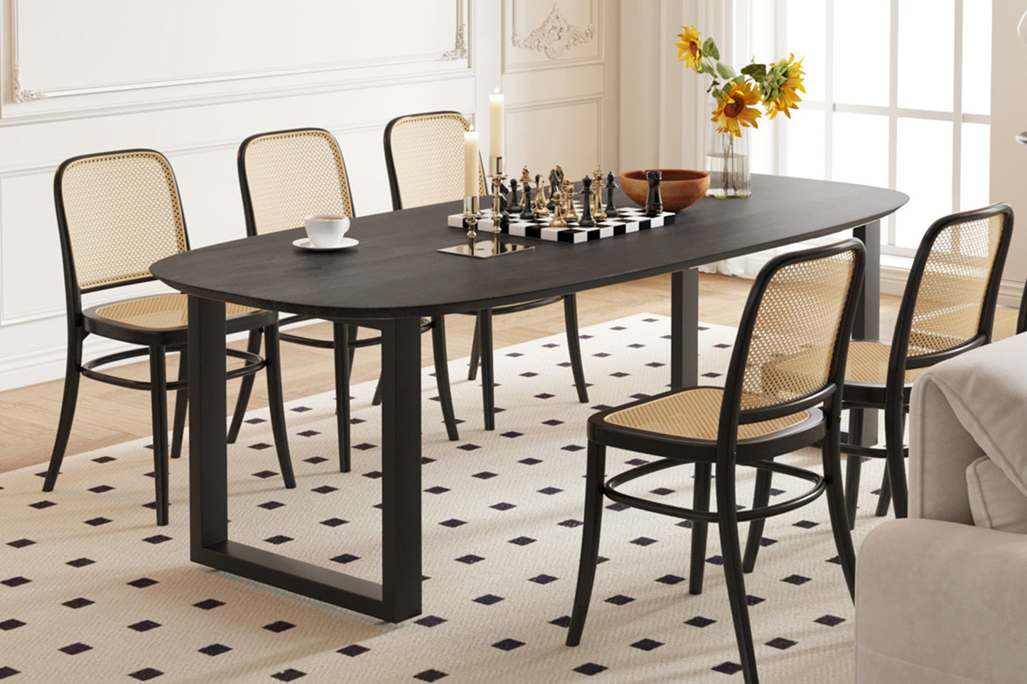Table Tommy 220x100 cm Ovale Danoise Pied Bois de manguier Noir