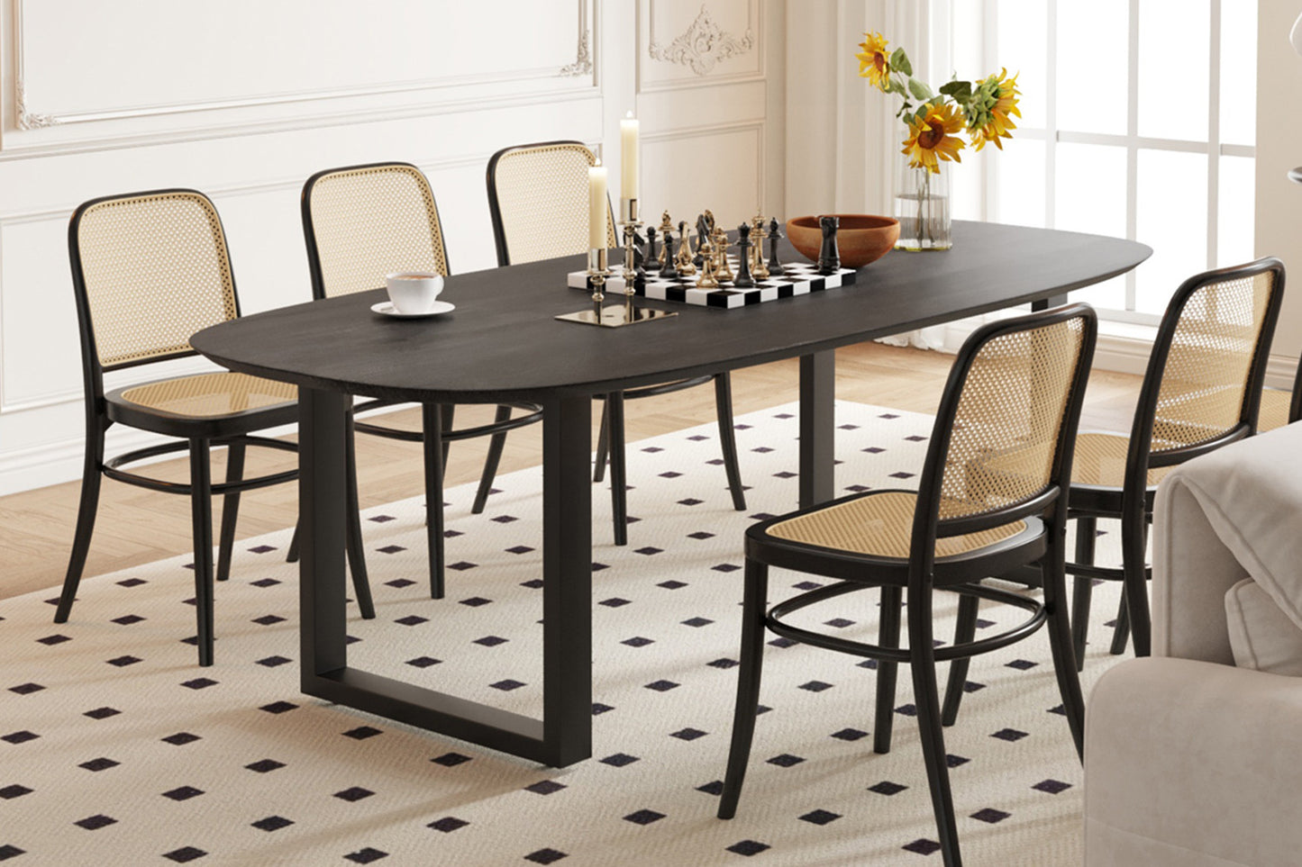 Table Tommy 220x100 cm Ovale Danoise Pied Bois de manguier Noir