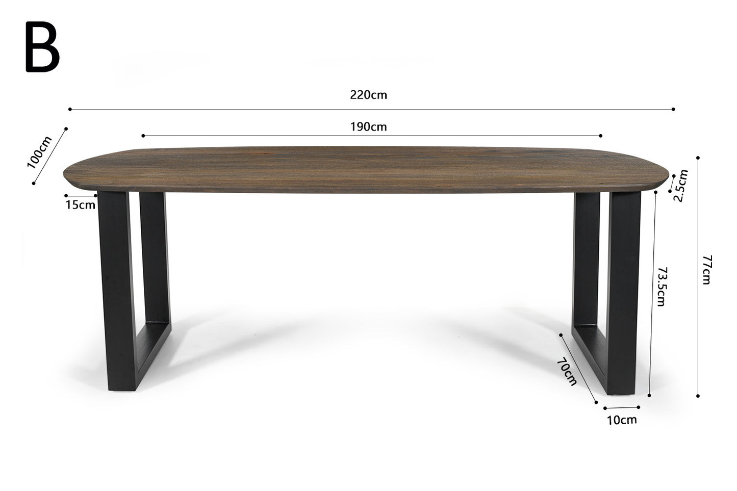 Table Tommy 220x100 cm Ovale Danoise Pied Bois de manguier Brun foncé