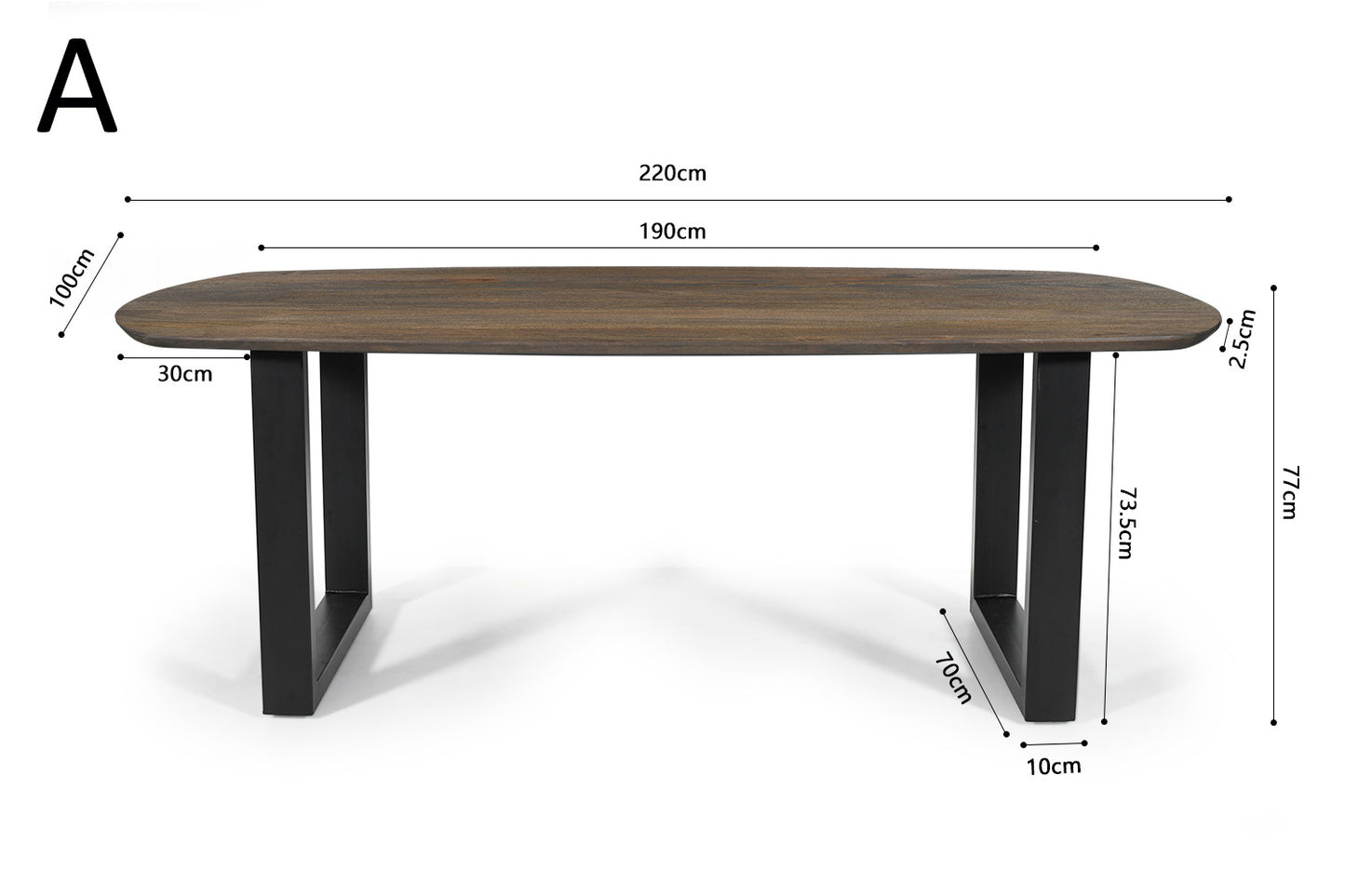 Table Tommy 220x100 cm Ovale Danoise Pied Bois de manguier Brun foncé