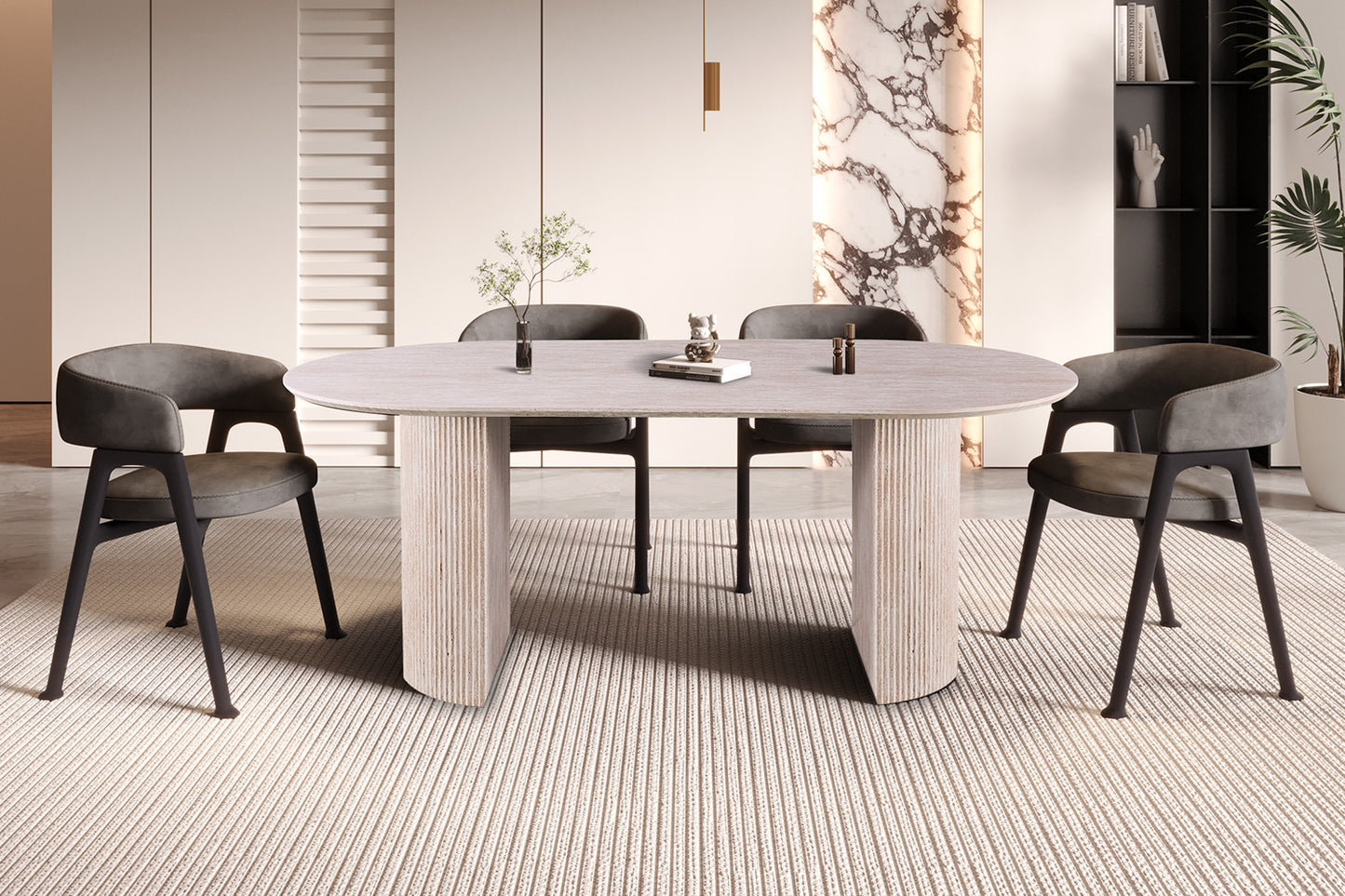Table Lagos 200 cm Ovale Décor Travertin Beige