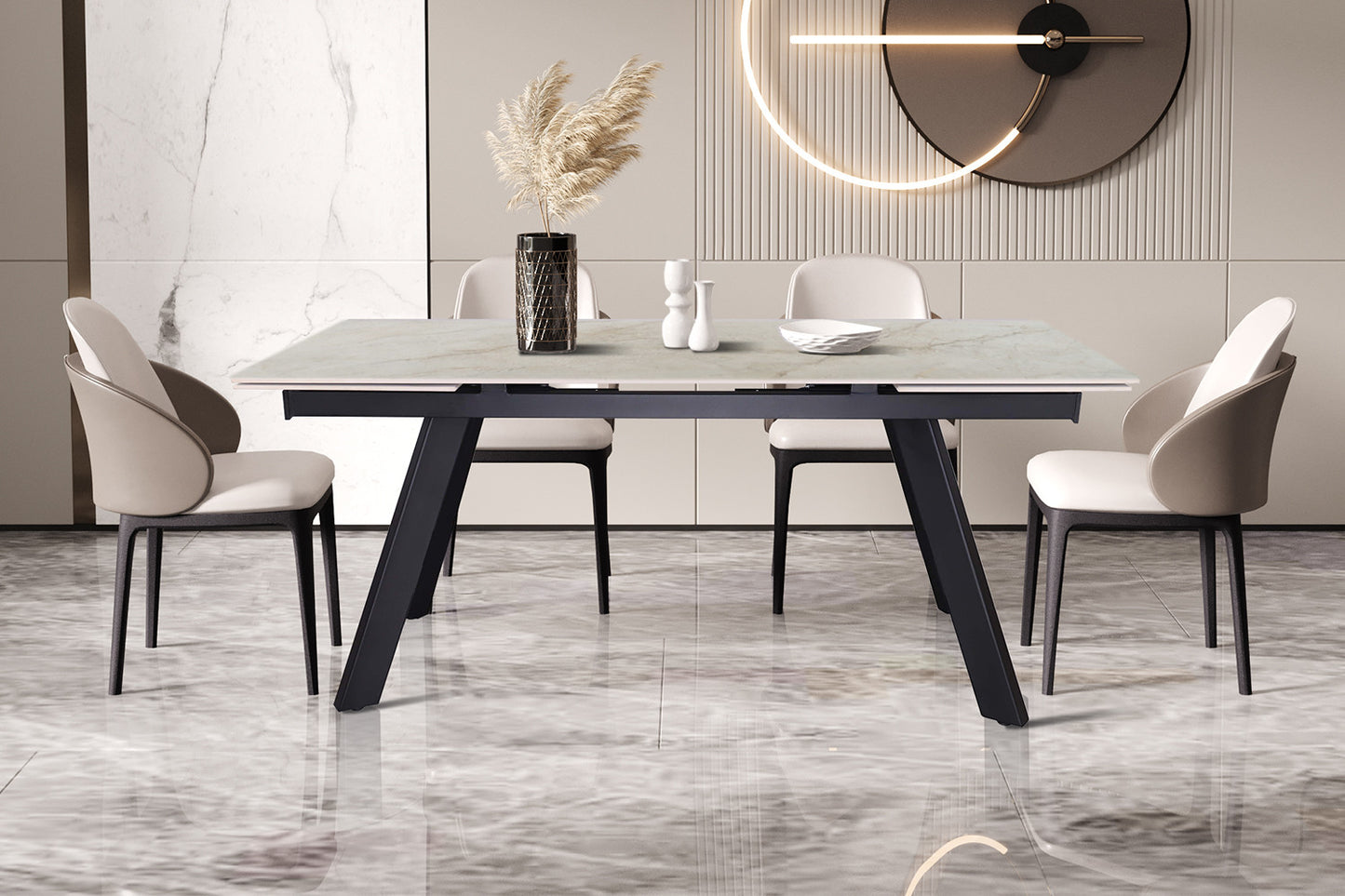 Table à manger extensible Hera Pierre Marbre Beige