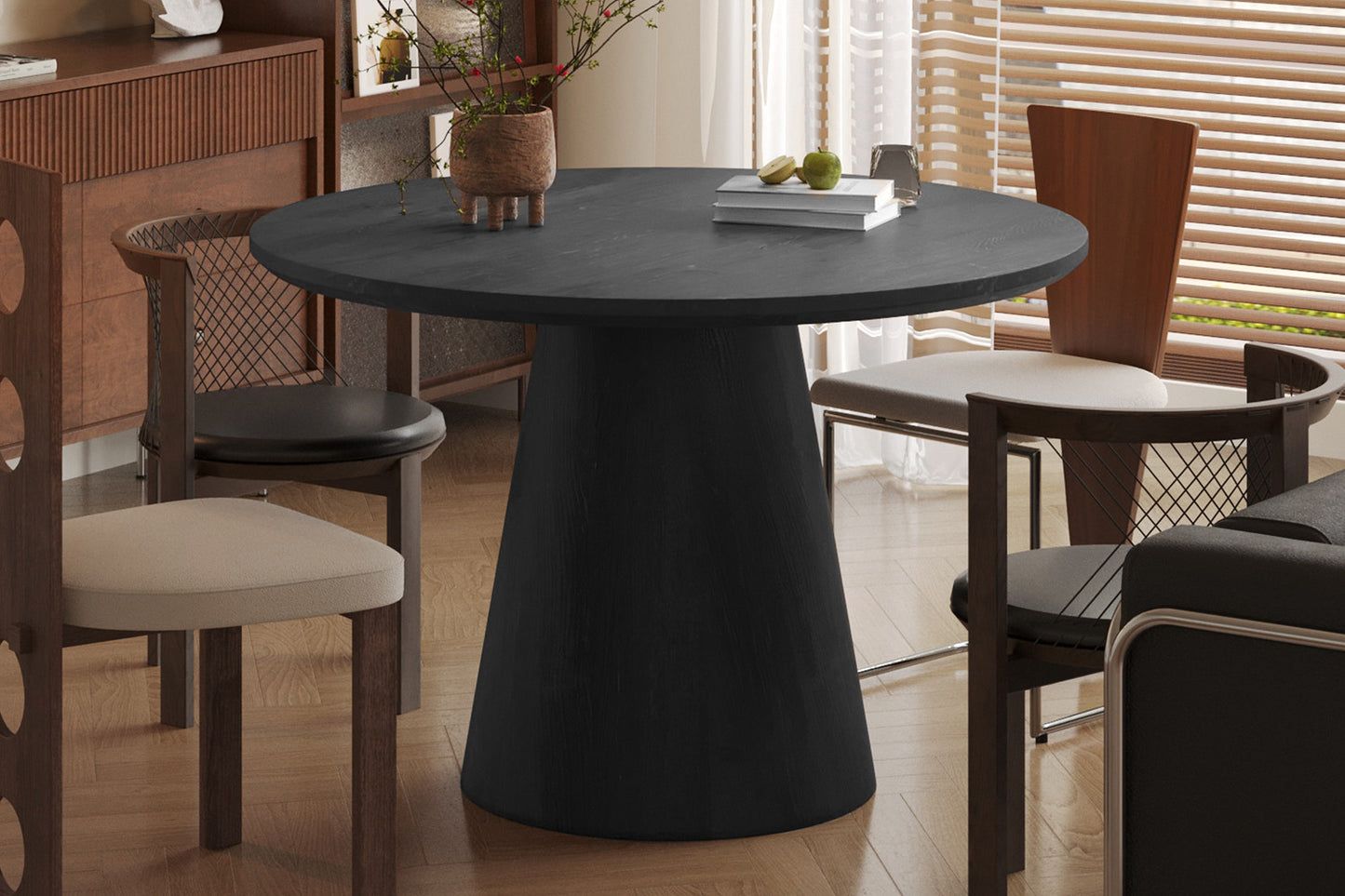 Table à manger Miklos ronde 120cm décor Brun foncé