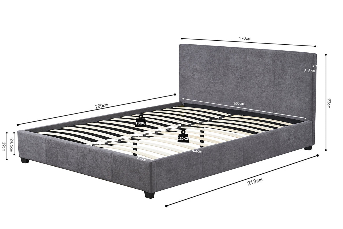 Lit Roma 160x200 avec sommier Tissu Gris