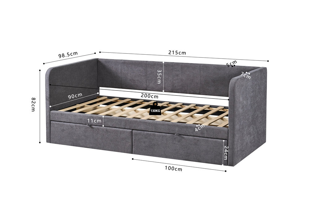 Lit Parma 90x200 avec sommier tissu Gris