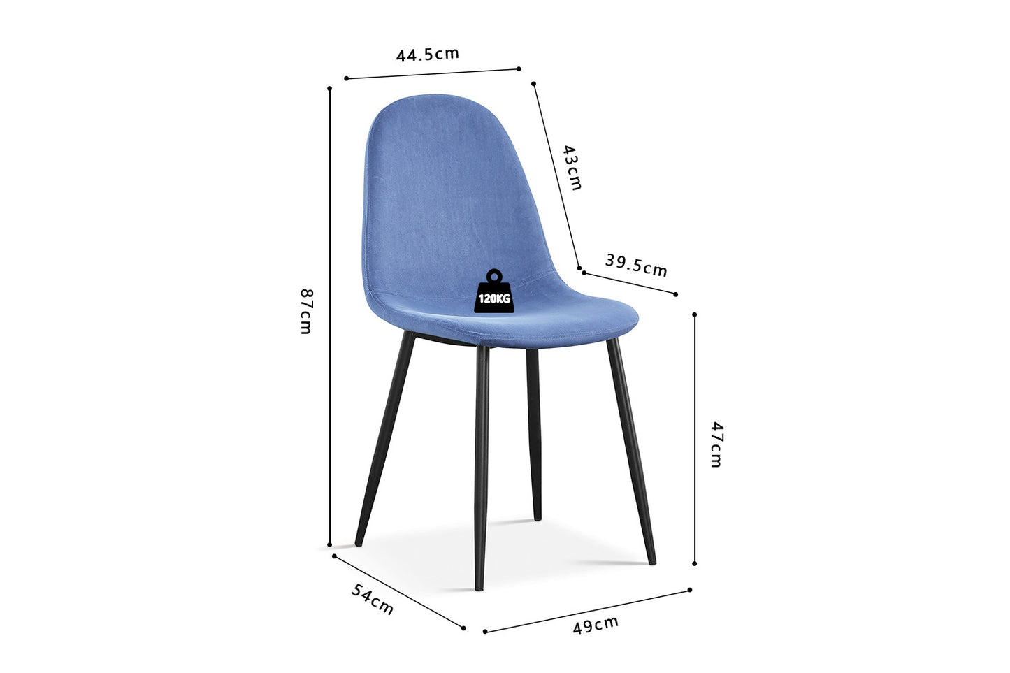 Chaise Boy Velours Bleu clair