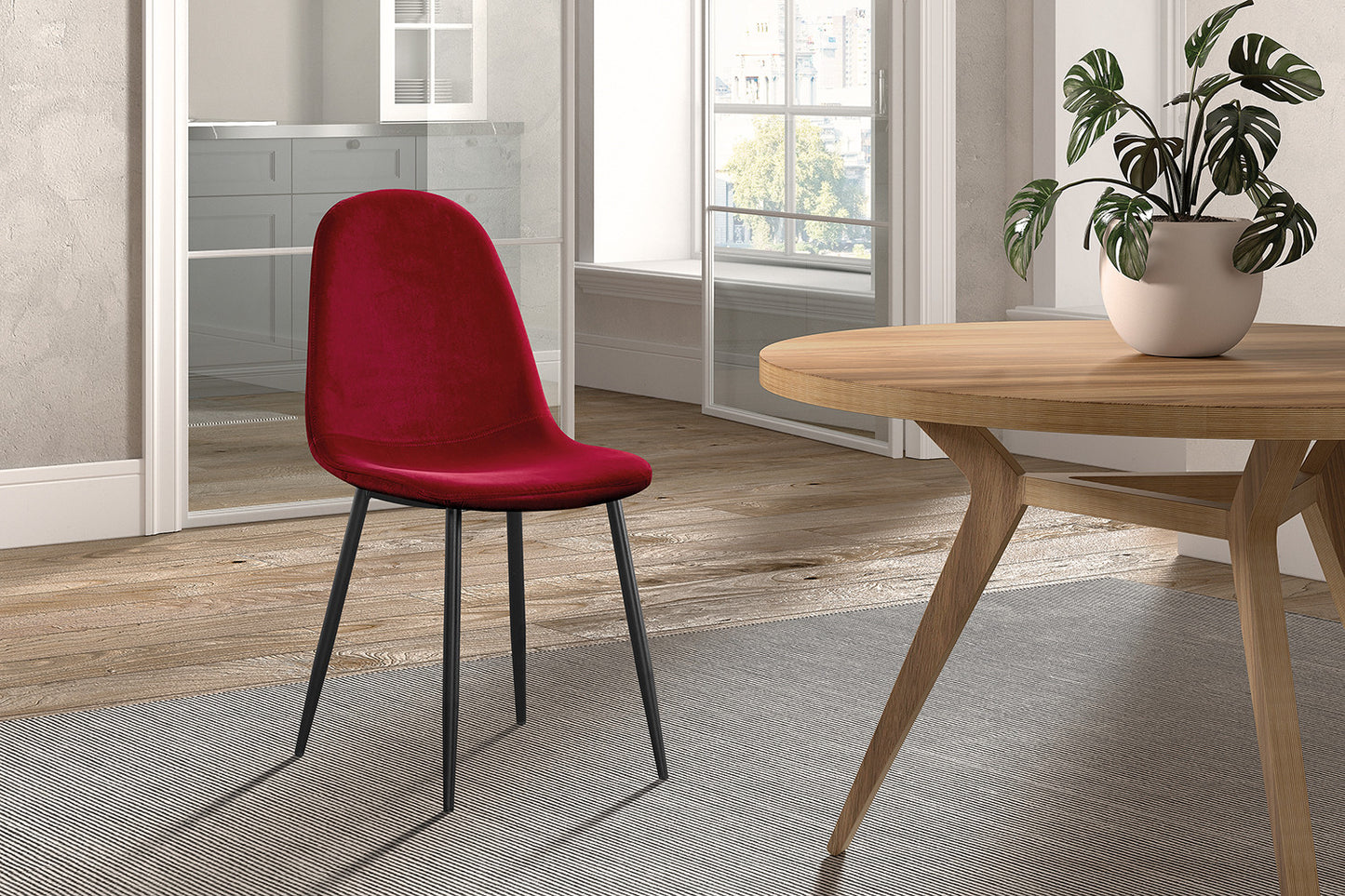 Chaise Boy Velours Bordeaux