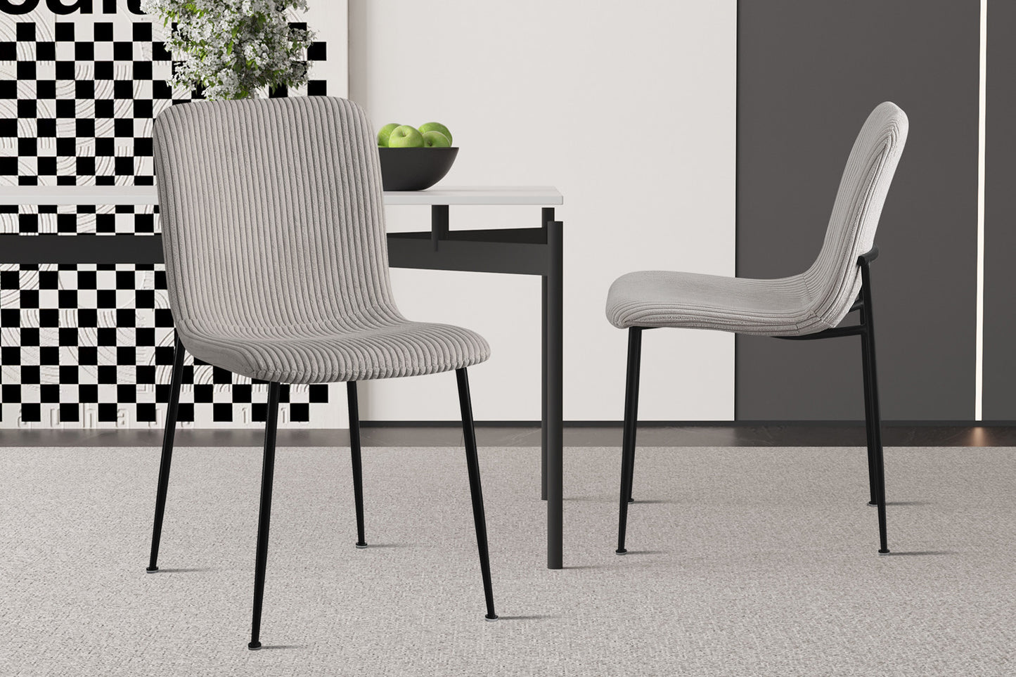 Chaise Alice velours côtelé gris clair