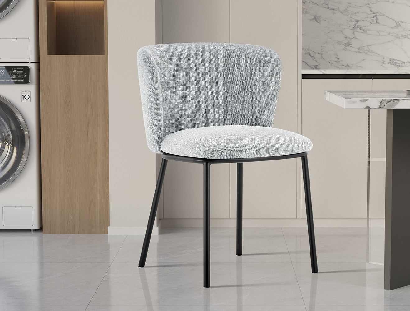 Chaise Arthur Tissu chenille Gris clair