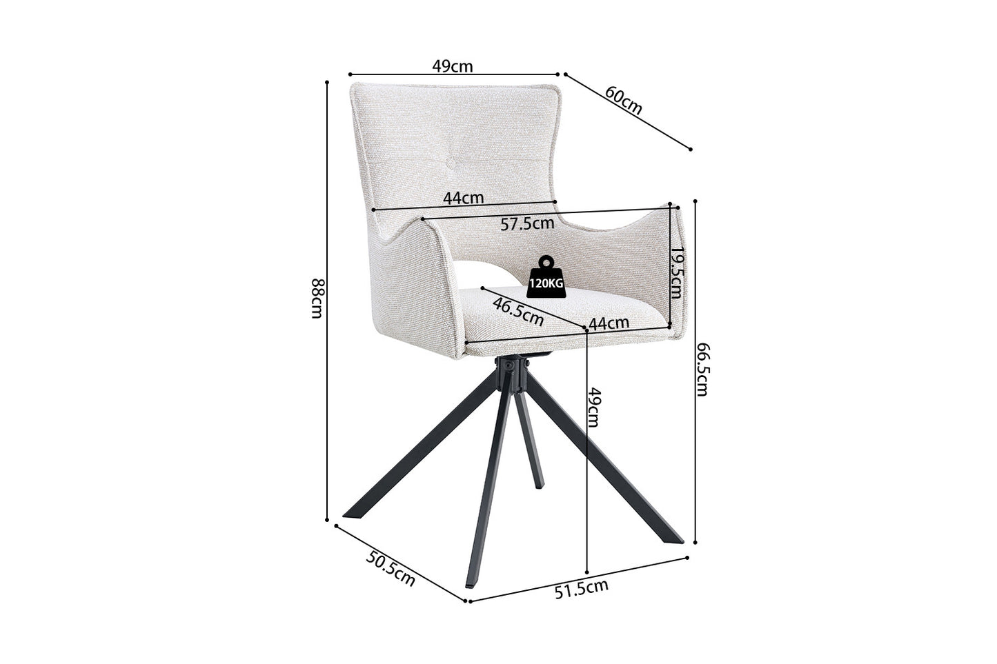 Chaise Billy Pivotant Tissu Ote Ecru