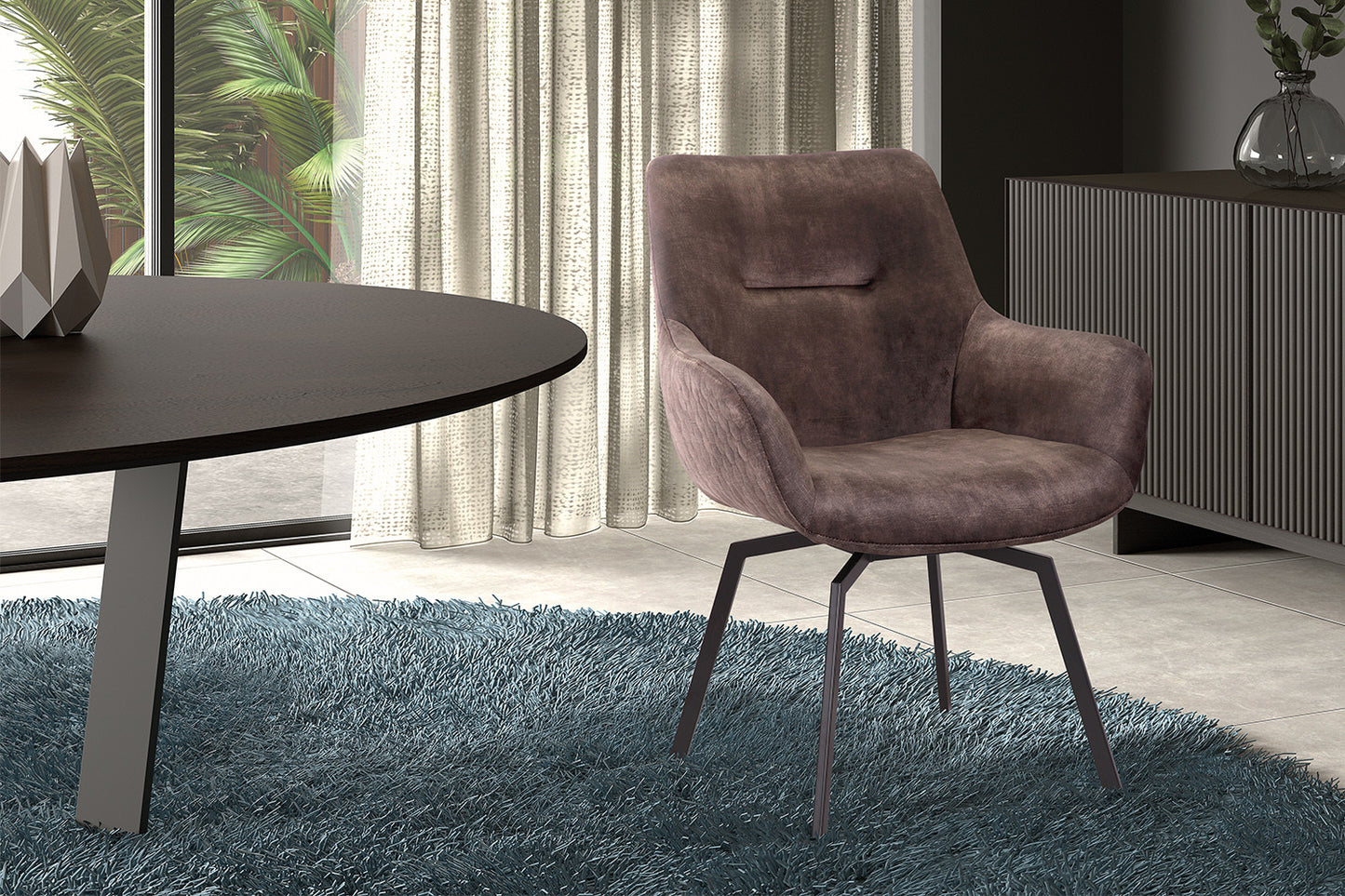 Chaise Modest Pivotant Velours Taupe