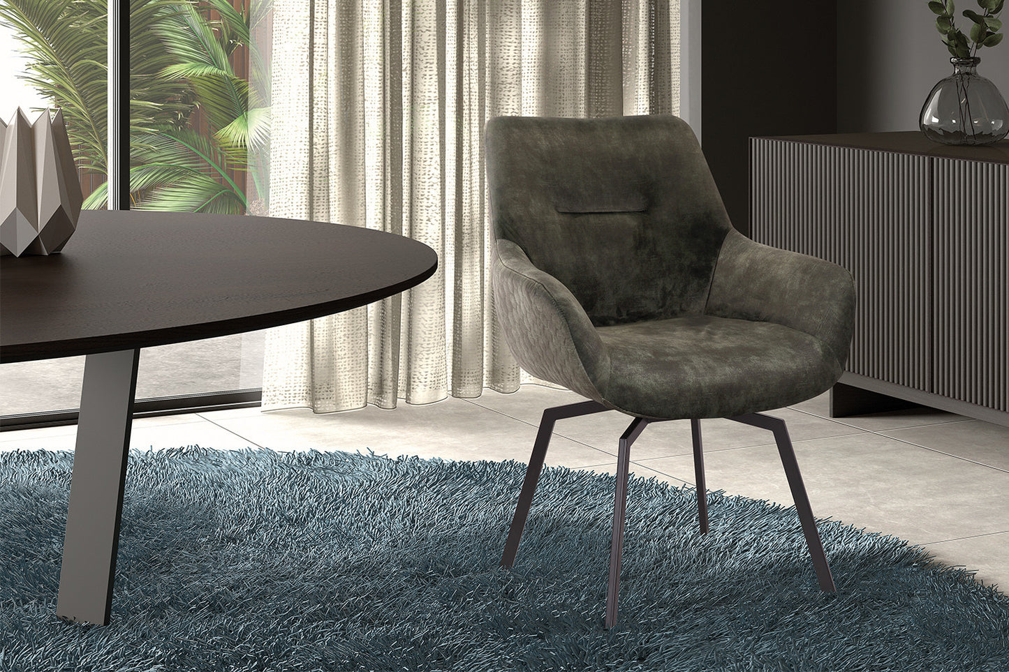 Chaise Modest Pivotant Velours Vert