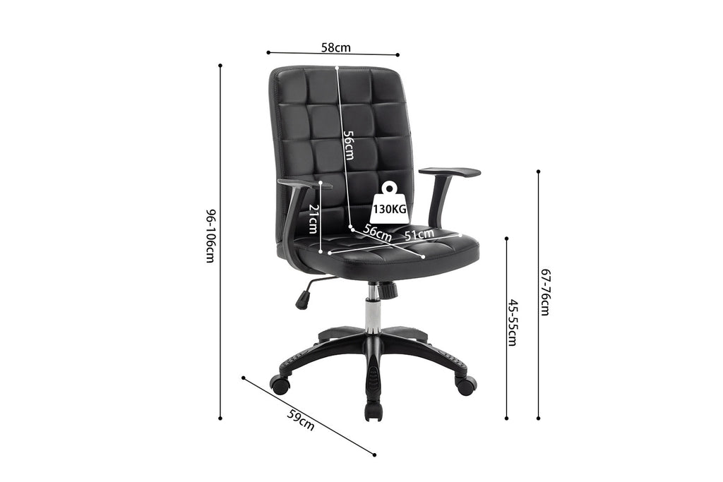 Chaise de bureau Luka similicuir Noir