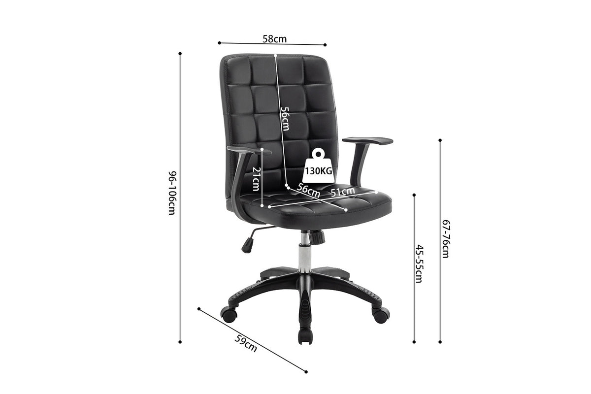 Chaise de bureau Luka similicuir Noir
