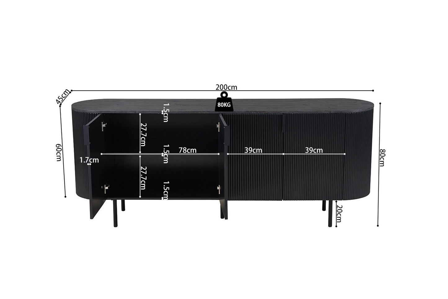 Bahut Lagos 200 cm Décor Brun foncé