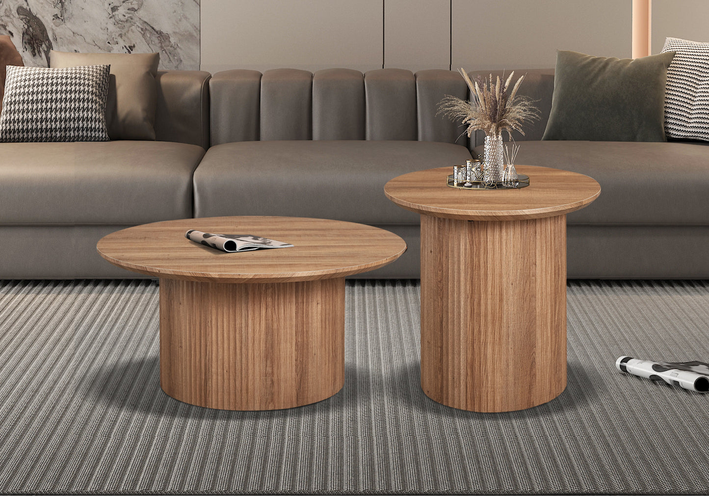 Table basse Lagos Ronde Décor Chêne Vieilli