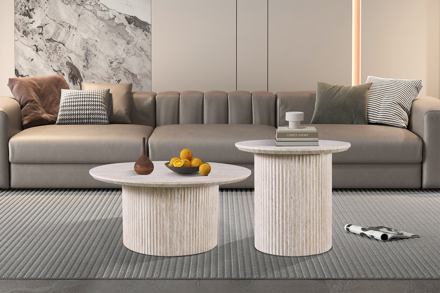 Table basse Lagos Ronde Décor Travertin Beige