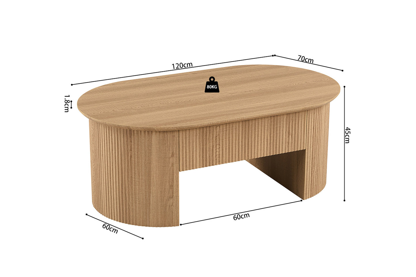 Table basse Lagos 120 cm Plateau relevable Décor Chêne Naturel