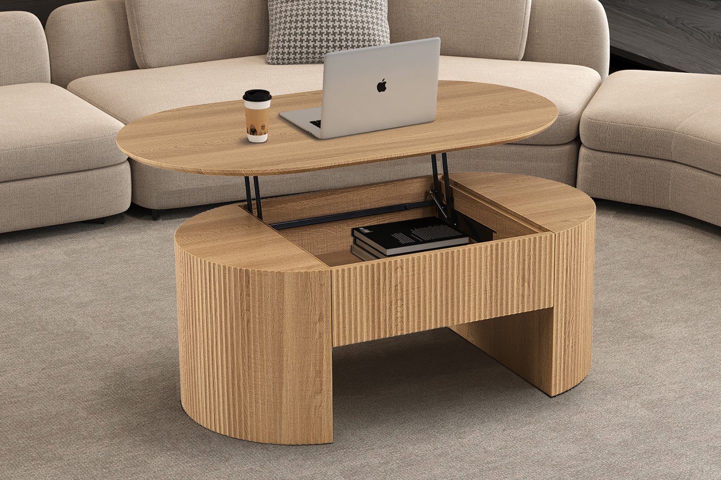 Table basse Lagos 120 cm Plateau relevable Décor Chêne Naturel