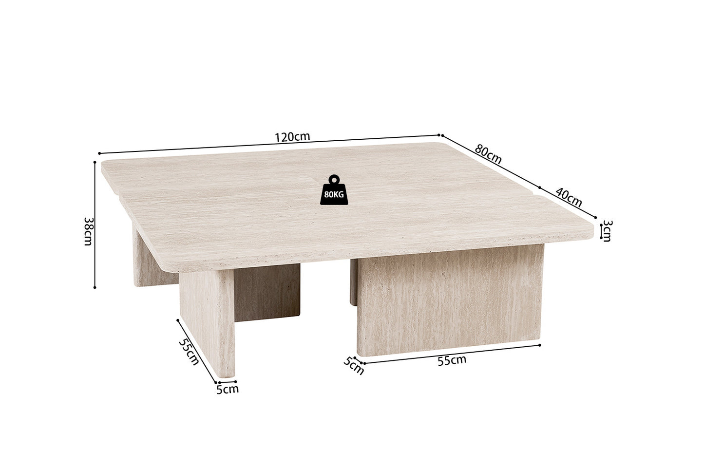 Table basse Arallo effet travertin