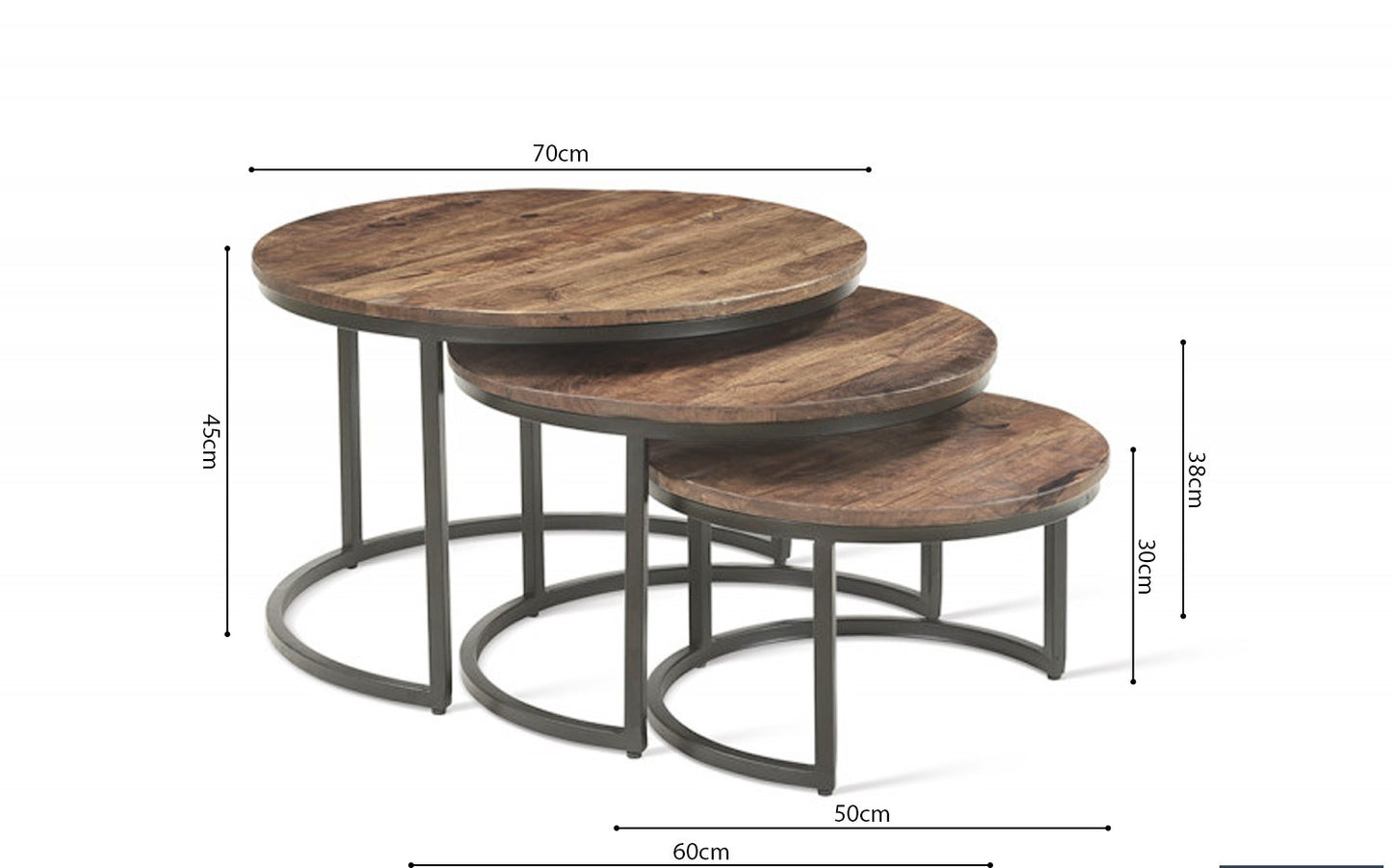 Set de 3 tables basses Arnod en bois de manguier