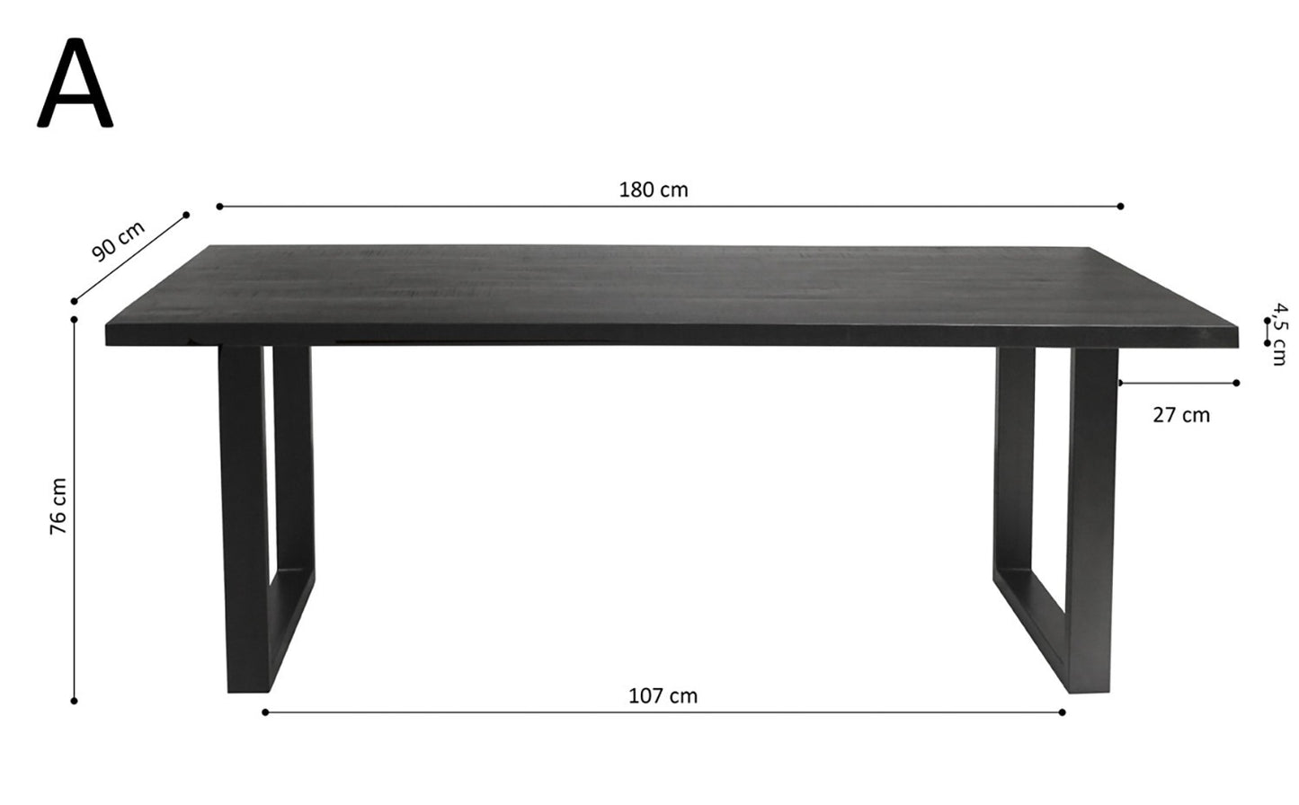 Table Nicola 180 cm Rectangulaire Bois de Manguier noir