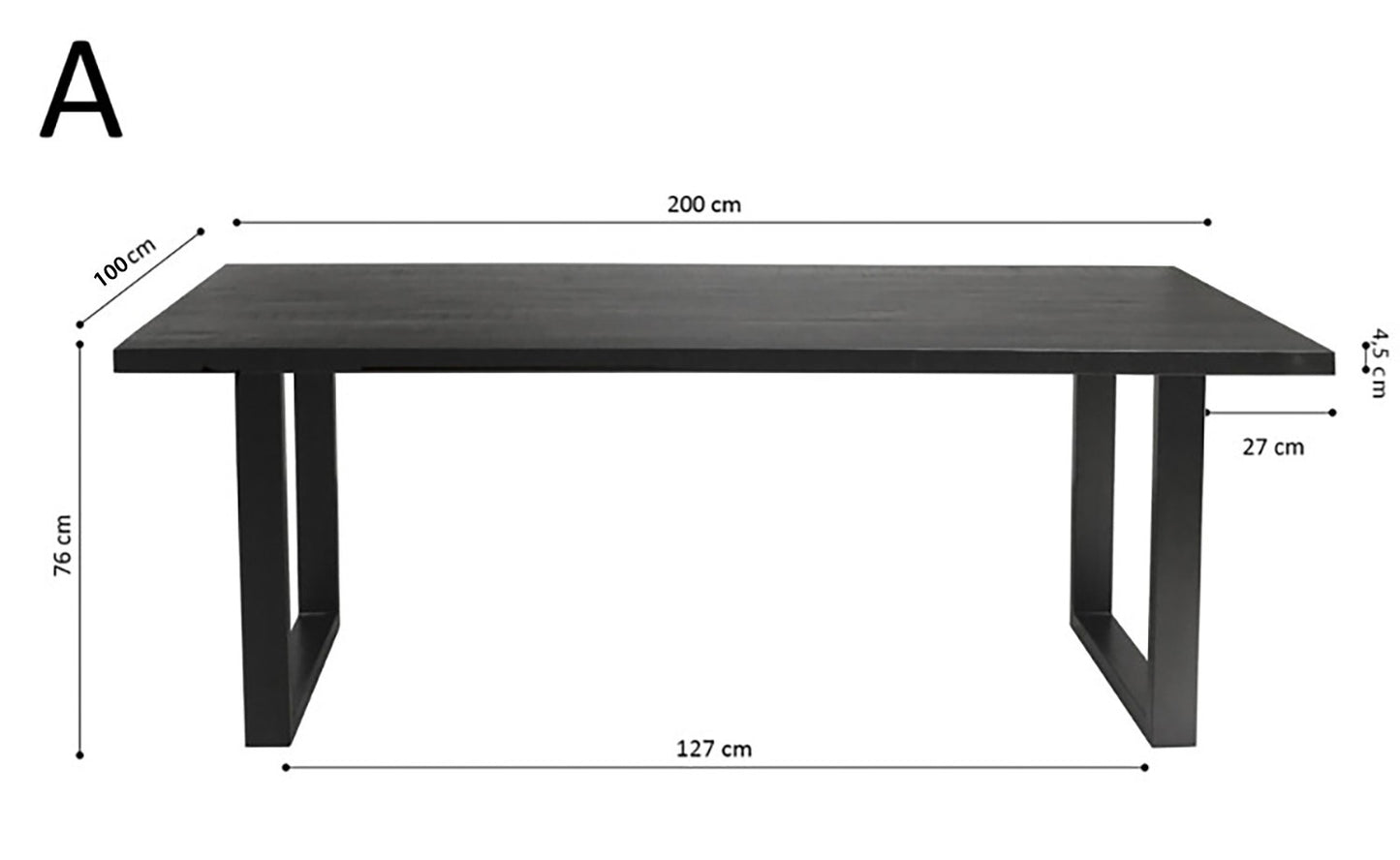 Table Nicola 200 cm Rectangulaire Bois de Manguier noir