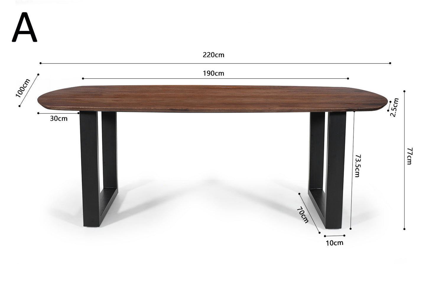 Table Tommy 220x100 cm Ovale Danoise Pied Bois de manguier Brun