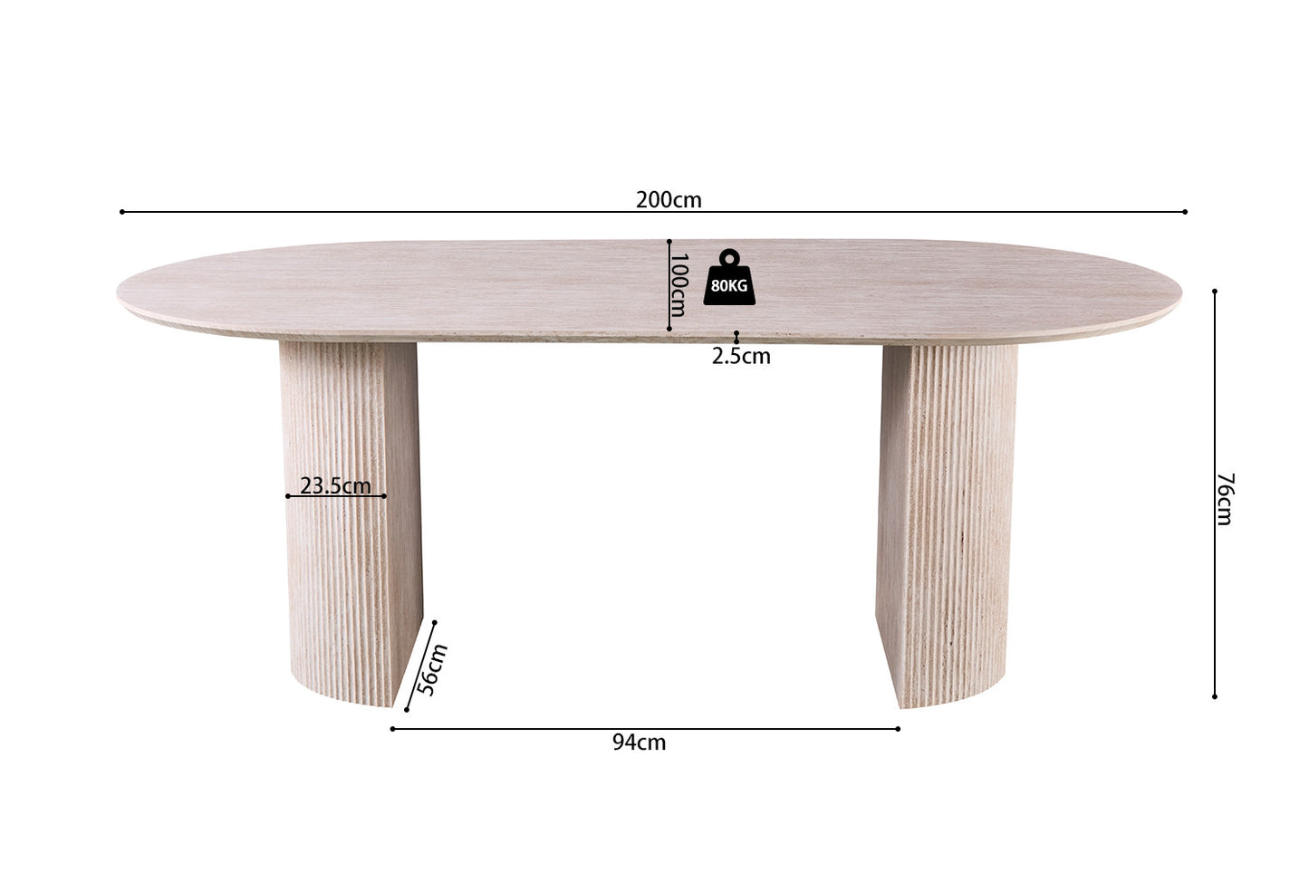 Table Lagos 200 cm Ovale Décor Travertin Beige