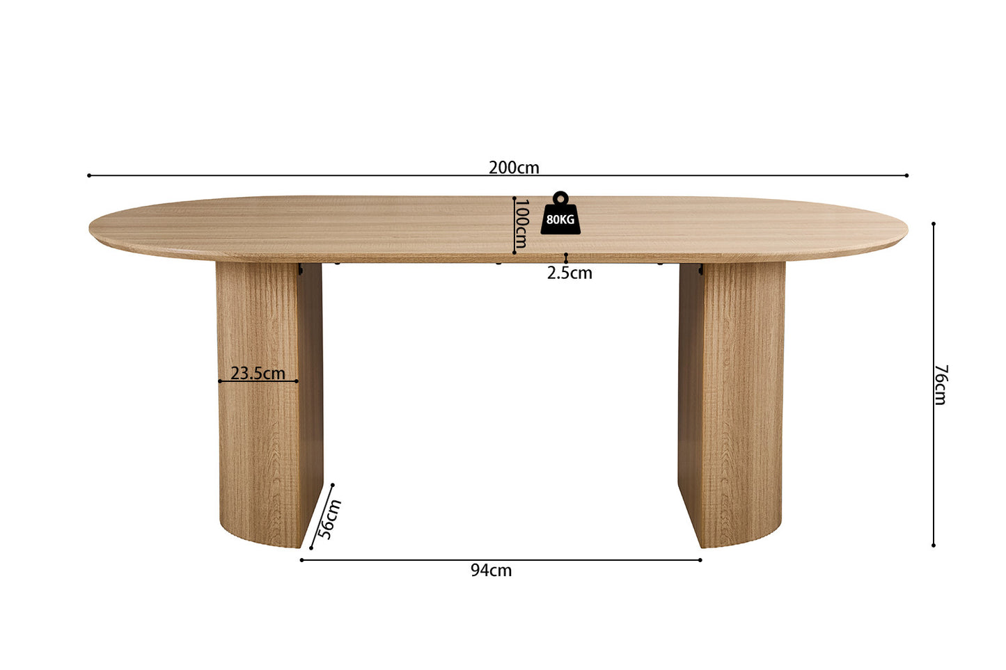 Table Lagos 200 cm Ovale Décor Chêne Naturel
