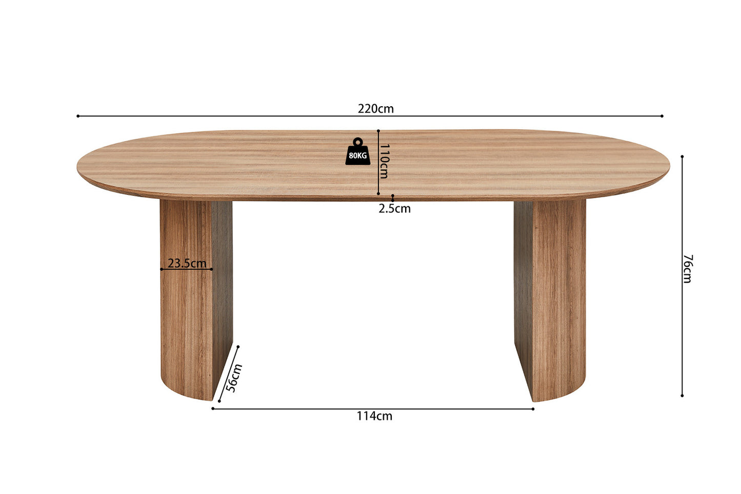 Table Lagos 220 cm Ovale Décor Chêne Vieilli