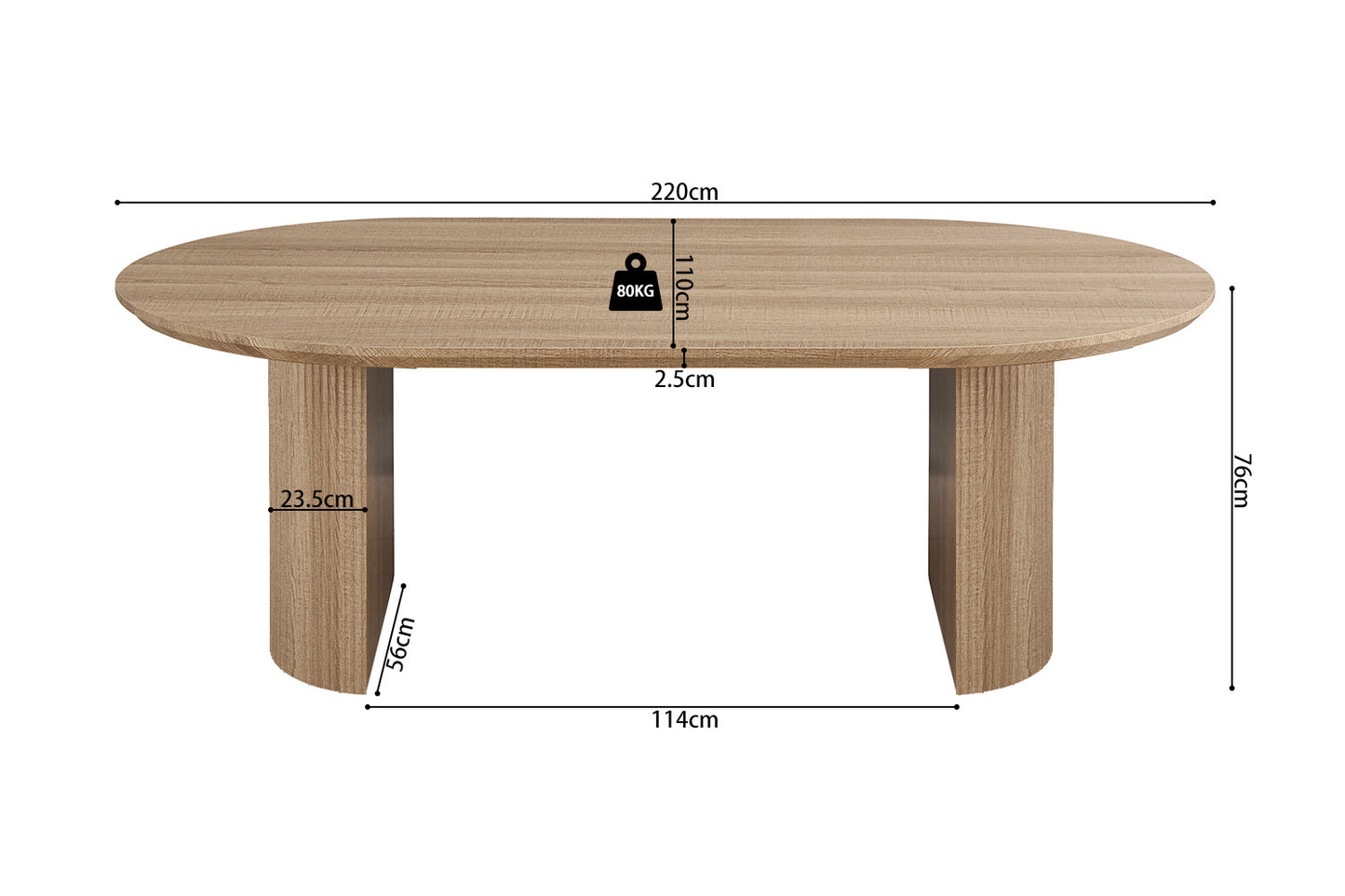 Table Lagos 220 cm Ovale Décor Chêne Naturel