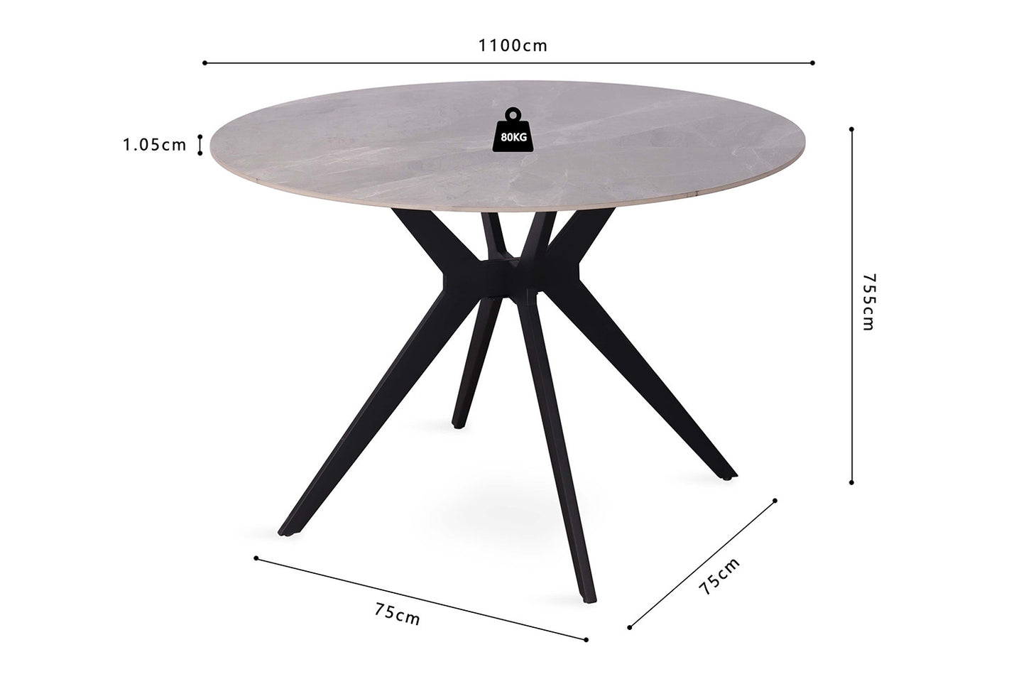 Table à manger ronde Apollo Revetement en Pierre 110 cm