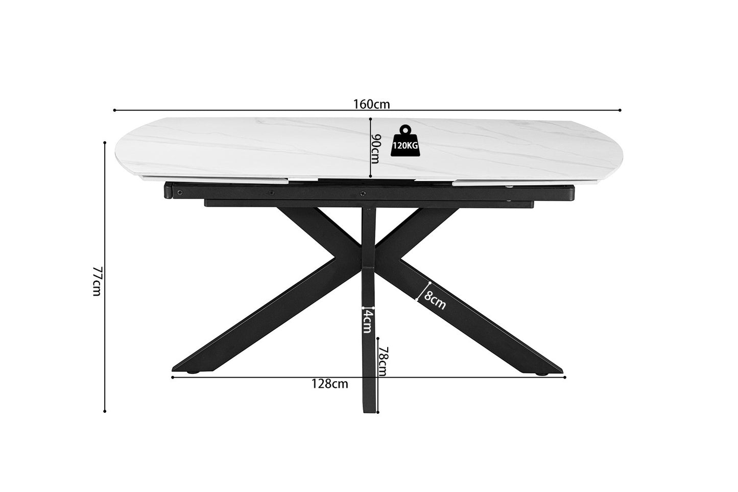 Table à manger extensible Ares marbre blanc