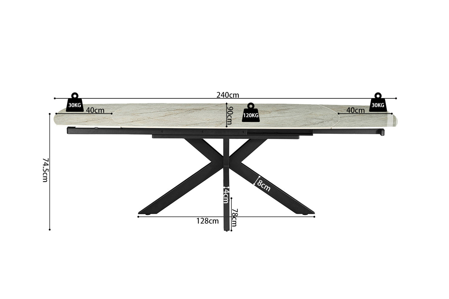 Table à manger extensible Ares marbre beige