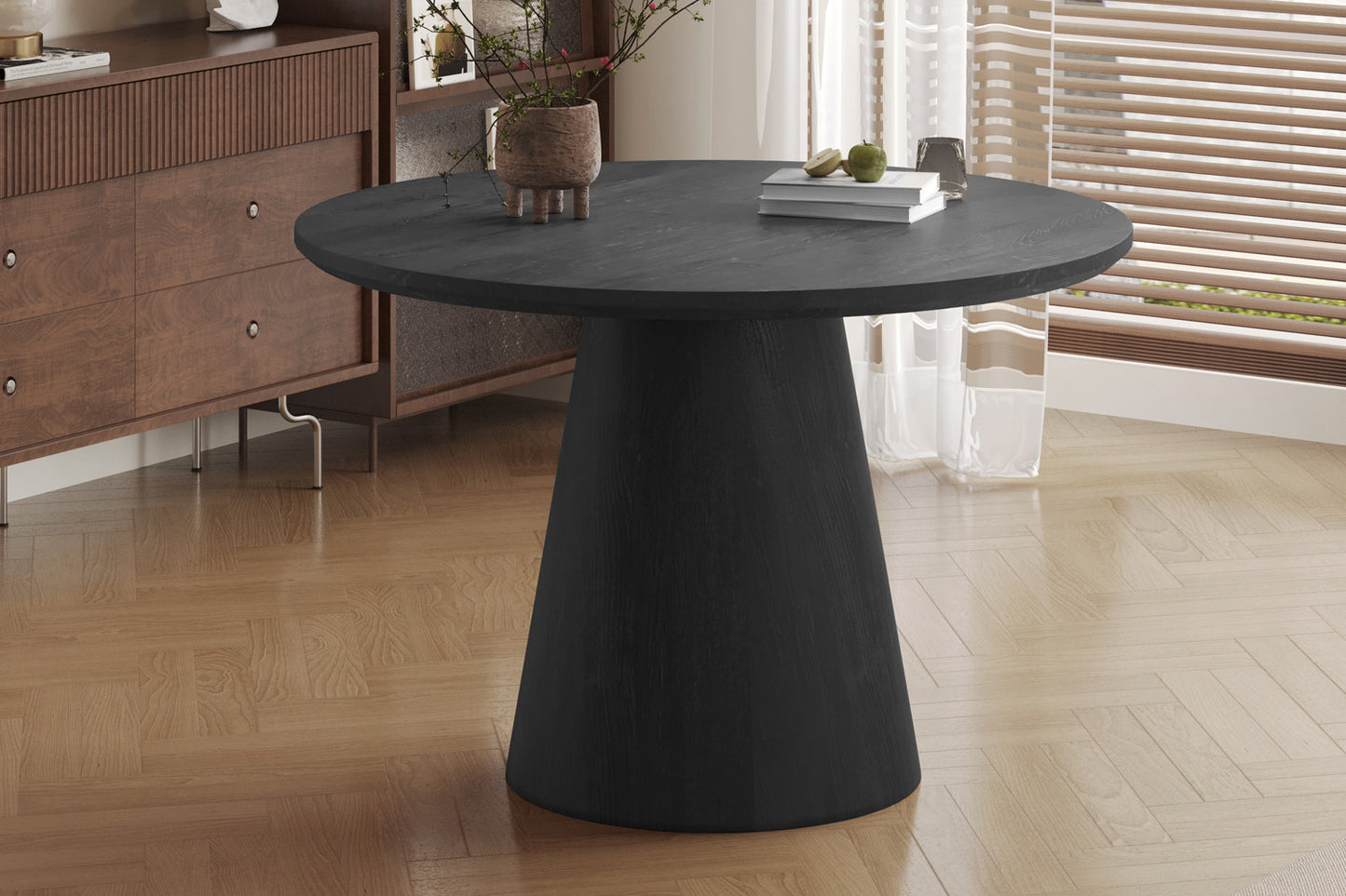 Table à manger Miklos ronde 120cm décor Brun foncé