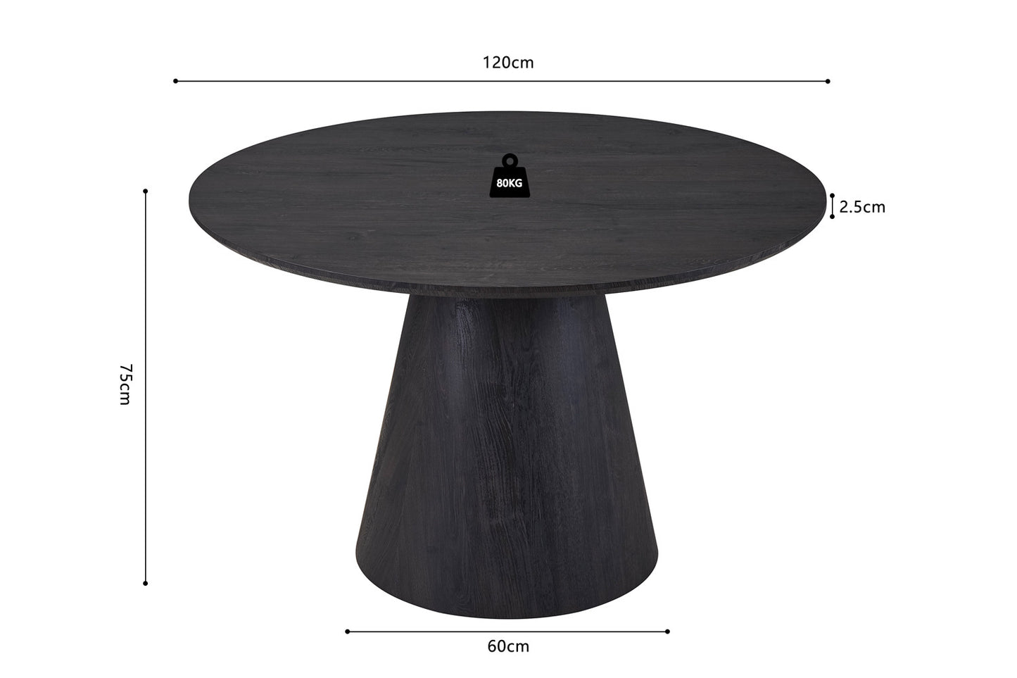 Table à manger Miklos ronde 120cm décor Brun foncé
