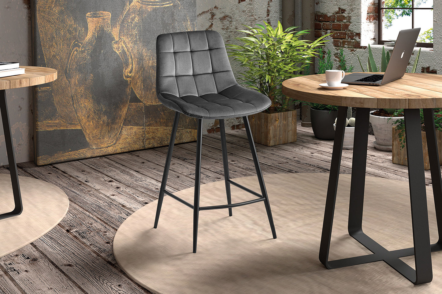 Chaise de comptoir Juta Velours Gris foncé