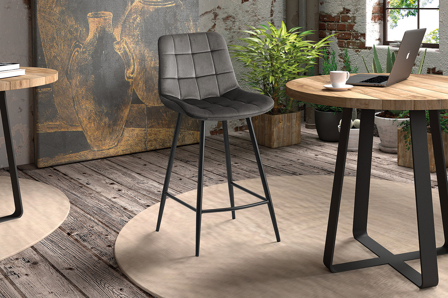 Chaise de comptoir Juta Velours Taupe